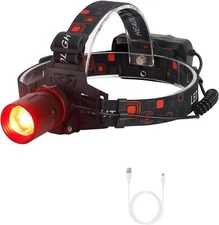 Red Led Headlamp Usb Rechargeable Night Vision Flashlight For Camping Hunting