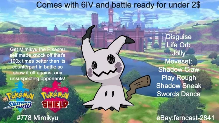 Mimikyu Pokemon Sword and Shield Shiny 6IV Competitive Life Orb + FREE  Pokemon