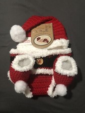 So Dorable Hand Crocheted Set Cotton Santa Hat Diaper Cover Booties 0-6 M
