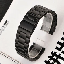 16/18/20/22/24mm Watch Band Strap Clasp Solid Stainless Steel Bracelet Black
