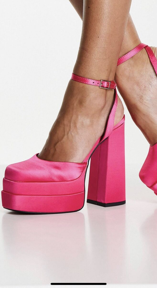 ASOS DESIGN Sync Mid Heels | Faux suede heels, Pink shoes heels, Silver  strappy heels