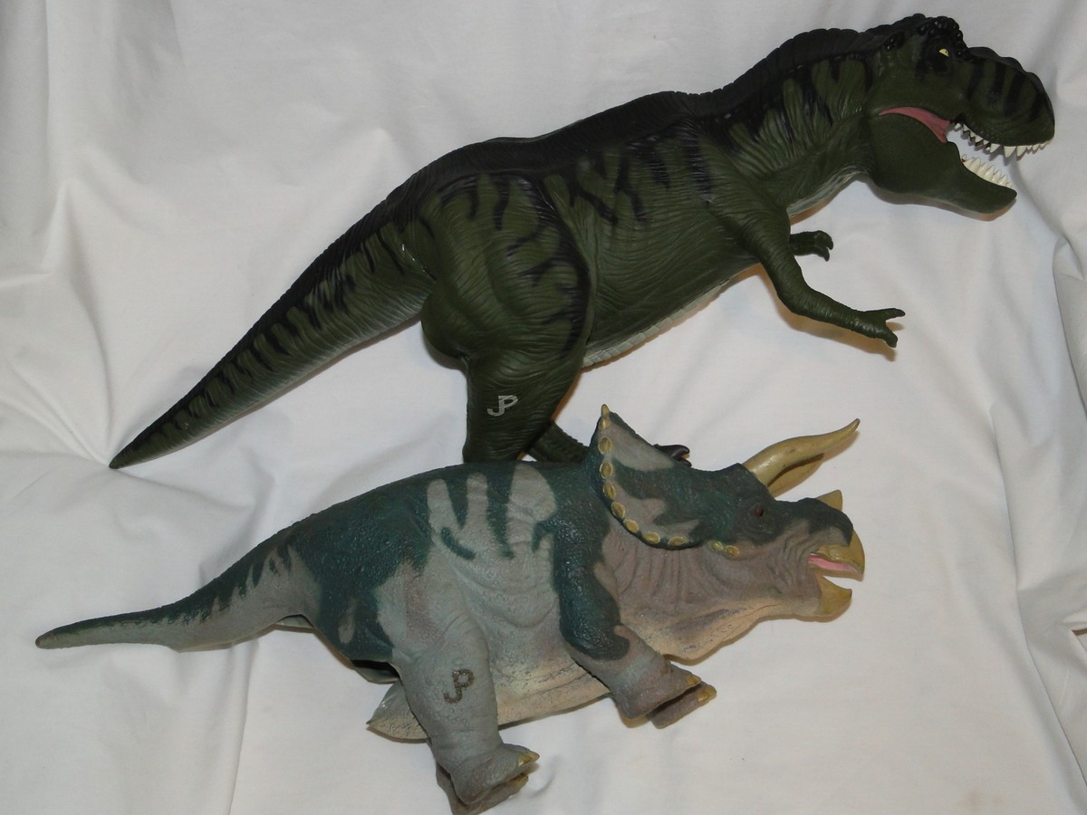 RARE Jurassic Park The Lost World T-Rex & Triceratops rubber full
