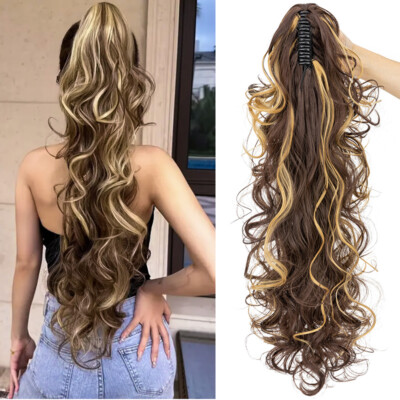 Long Thick Claw Ponytail Clip In Hair Extension Pony Tail Wavy Real As Human 24''