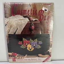 Designs for Needle Cosmetic Bag Black Counted Cross Stitch Pansies 7303 Pattern