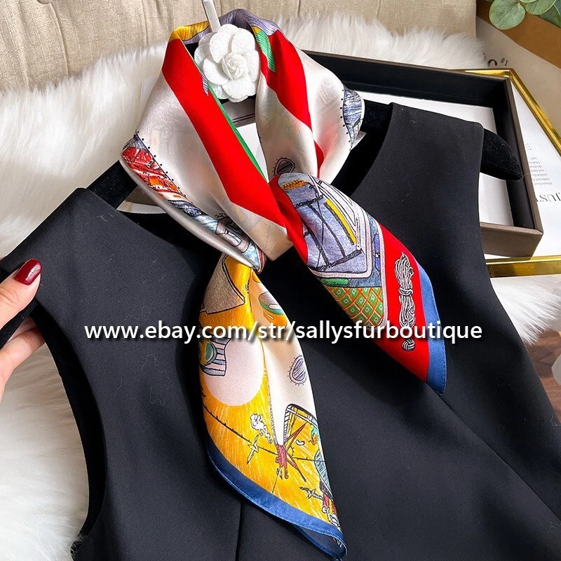 Sallys Boutique 100% Silk Bandanna Ferry Print Bag Necktie Collar Scarf 65cm