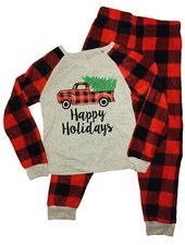 Christmas Pajamas Girls Buffalo Plaid Red Truck S 6/6x Fleece Pant 2-Piece Check