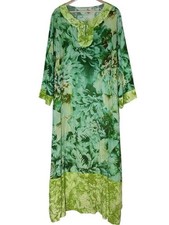 Soft Surroundings Tropical Leaves Green Long Sleeve Maxi Dress Size 1X Vacation