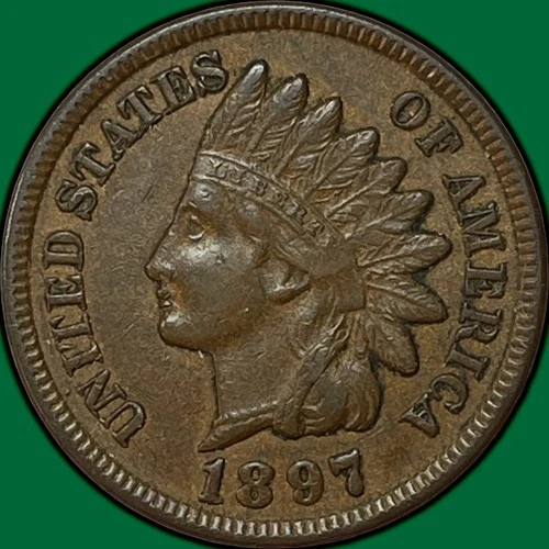 1897 Indian Head Cent Choice Almost Uncirculated AU+ Coin #34189