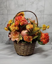 Artificial Floral Basket Arrangement With Fruit Fall Centerpiece Decorative Item