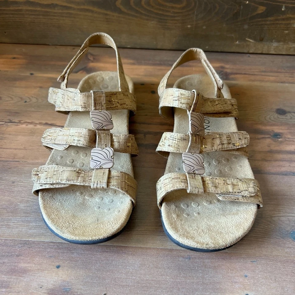 Vionic 琥珀棕褐色软木吊带凉鞋 US 9 舒适派对夏季 — 第 3/4 张图片