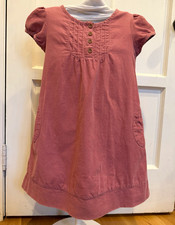 Mini Boden Girls 7-8Y Pink Corduroy Cotton A-Line Dress Button Front Pockets