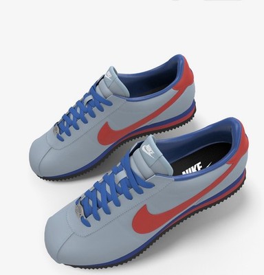 Nike Men's Cortez Low Top Lace-Up Athletic Sneakers Solid Light Blue/Red/Blue