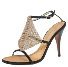 Giuseppe Zanotti Black Suede Crystal Embellishment Ankle Strap Sandals Size 8.5