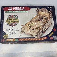 ROKR 3D Pinball Machine Wooden Puzzle DIY Model Kit LED Light  OPEN BOX 