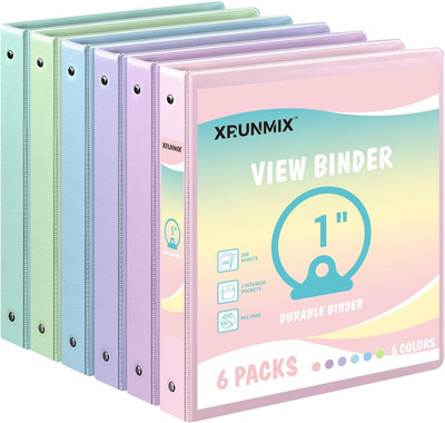 1-Inch 3-Ring Binder with Pockets, Basic Binders 1'' Pastel Color Binders, Holds