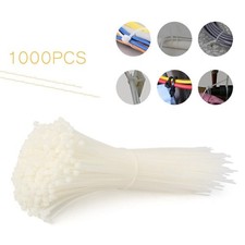 8" White Network Cable Cord Wire Ties Strap Zip Fasten Wrap Nylon 1000PCS po