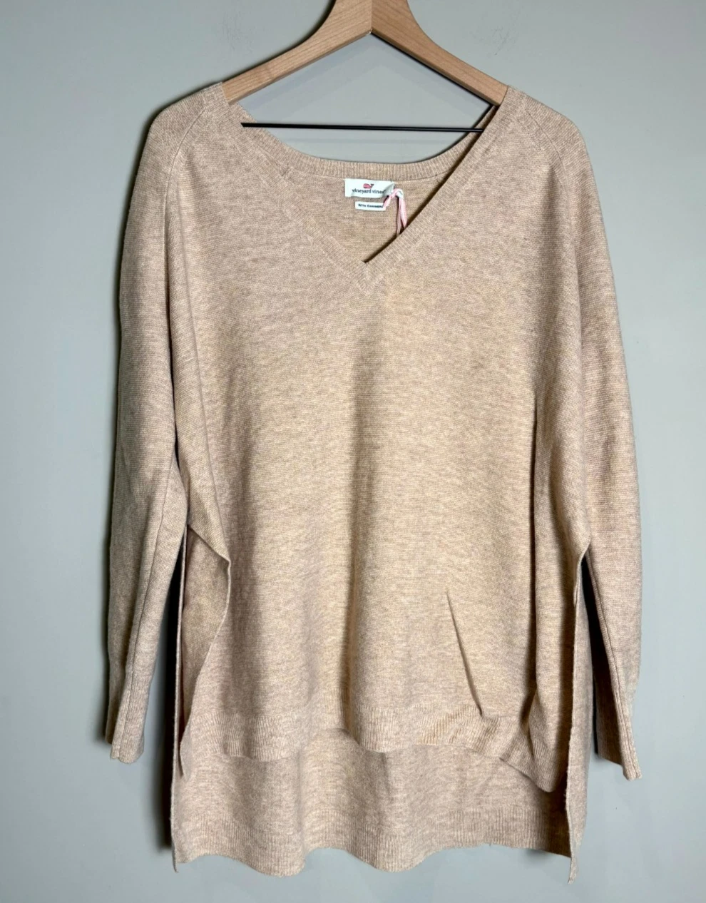 NWT Vineyard Vines Wool Cashmere Oatmeal Heather Lagenlook Poncho Sweater Sz M/L