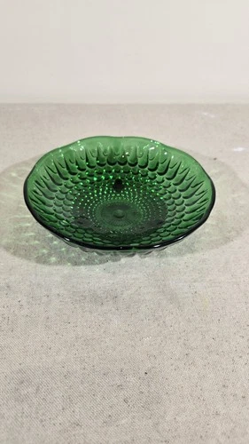 Vintage Mid-Century Anchor Hocking Dark Emerald Green Hobnail Glass Footed Bowl