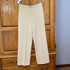St John Marie Gray Santana Knit Pants Womens 4 Cream Wide Leg Pull On Luxury USA