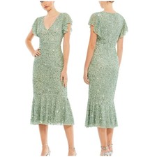 Mac Duggal NWT Sparkly Sequin V-neckline Short Sleeve Fitted Midi Dress Size 4