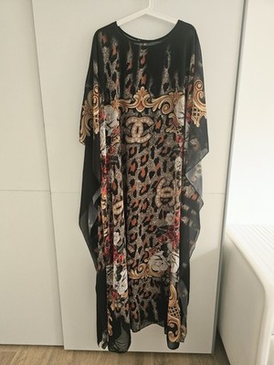  Luxury Baroque Leopard Print Kaftan Dress Floral Rose Boho Maxi Gown One Size