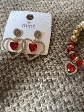 Beautiful Red Heart Earrings And Bracelet Set