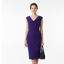 Ralph Lauren Purple Side Gather Drape Neck Short Sleeve Dress 6