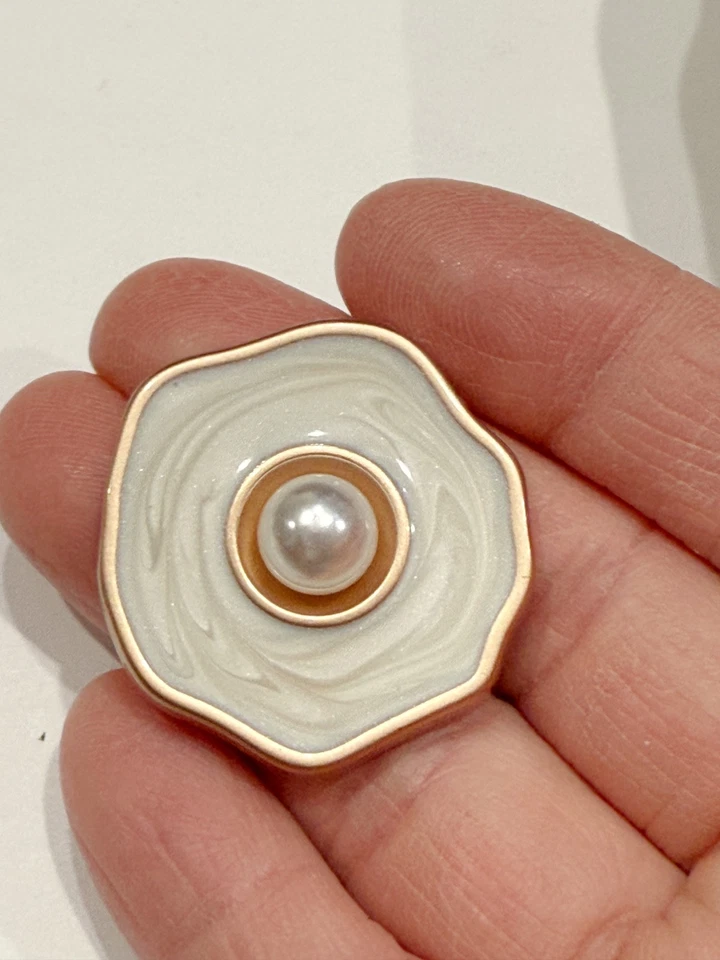 5 piezas botones grandes de metal esmaltados blancos perla caña dorada para abrigo 30 mm 1-1/8 pulgadas Foto 2 de 4