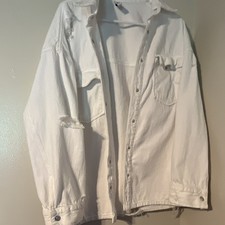 ZARA Men's White Jacket M Button Closure Pockets Point Collar Solid Regular Fit