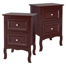 FCH UBesGoo Nightstand, 2-Drawer Bedside Table, Country Style Set of 2, Brown -