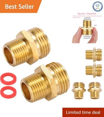 2 Pack Brass Garden Hose Fitting: 3/4'' GHT to 1/2'' NPT Connector Set