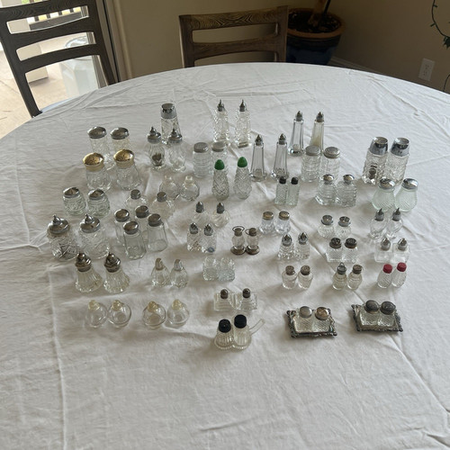 Vintage Mixed Lot Clear Cut Glass Salt & Pepper Shakers w/ Silver Metal Tops