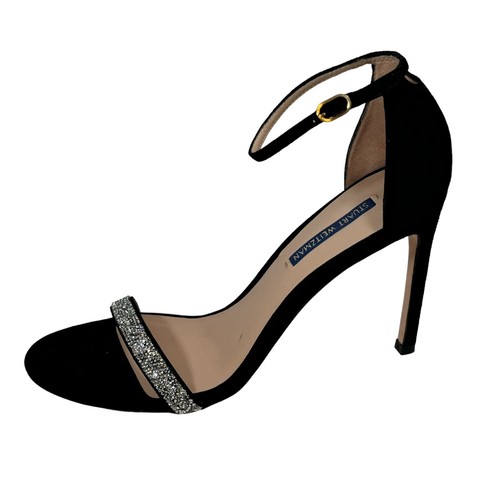 Stuart Weitzman Nudist Nudistsong Black Suede Crystal Embellished Sandal 9.5 NEW - Picture 3 of 9
