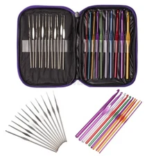 Aluminum Crochet Hooks Needles Knit 22pcs Set Weave Craft Yarn Multi Color