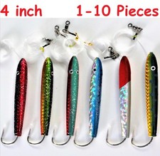 1-10 pcs 4" Mylar Rigged Cedar Plugs MAHI TUNA TROLLING Saltwater Fishing Lures