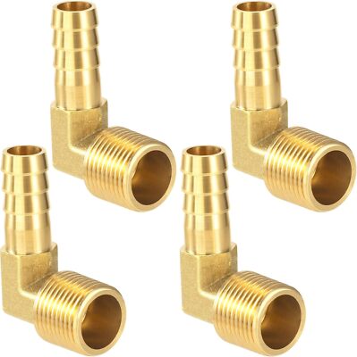 4Pcs 3/8'' Brass Hose Barb X 3/8'' NPT Male, 90 Degree Elbow for Water Fuel Air