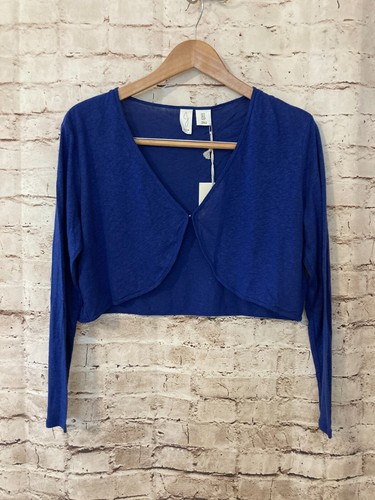 JOIE Sweater Womens 4 Royal Blue Linen Cardigan Coverlet Cropped Lightweight