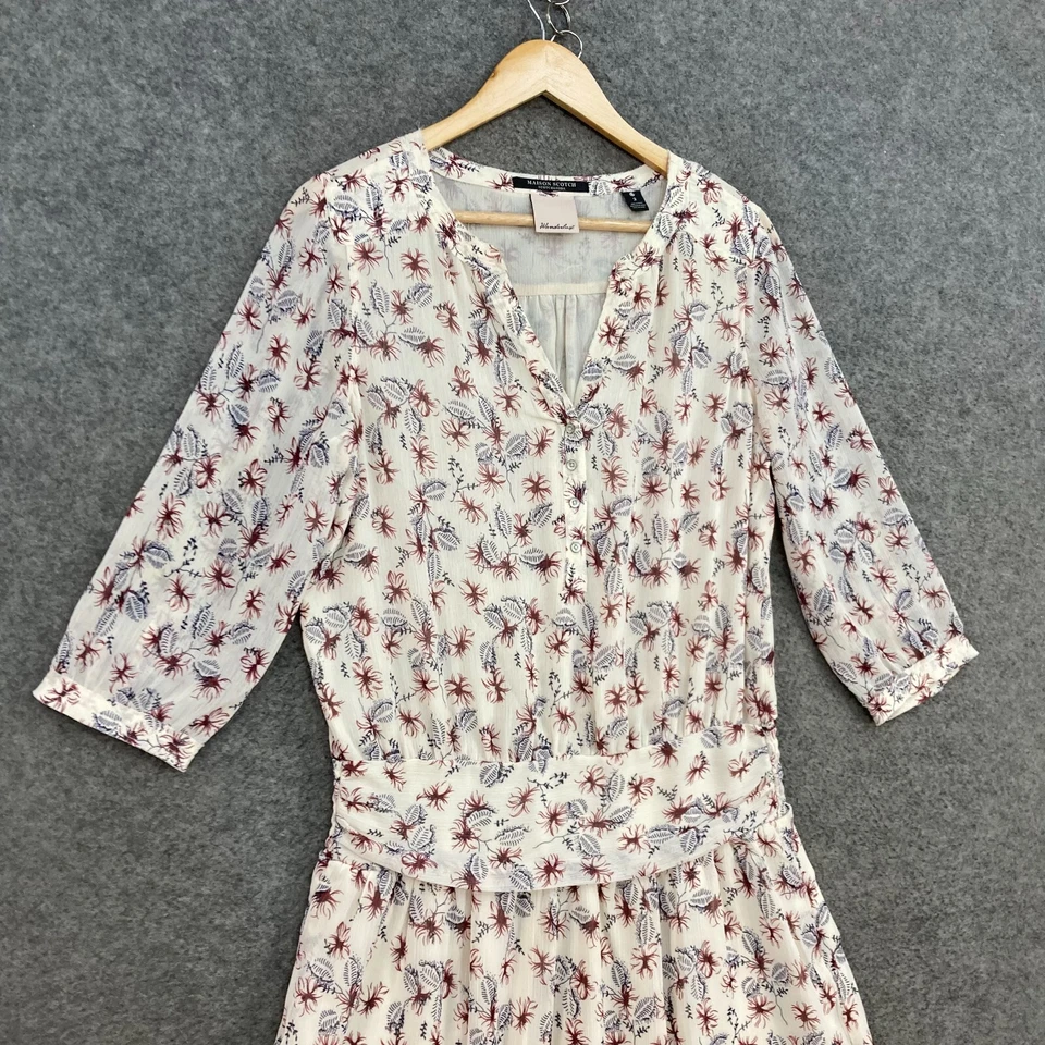 Maison Scotch женское платье размер 2 бежевый цветочный трапециевидная подкладка половина рукав 10813 - Изображение 2 из 4