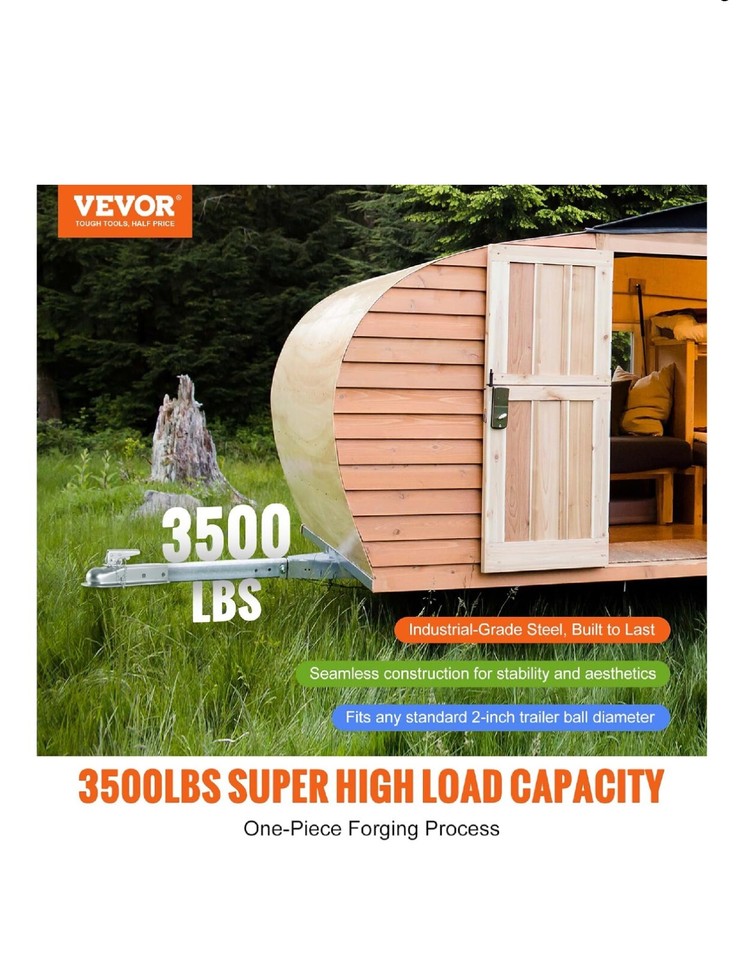 VEVOR Straight Trailer Coupler, for 2Inch Hitch Ball, 2Inch Channel