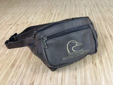 Ducks Unlimited Michigan Vintage Leather Fanny Pack Zip Pockets Adjustable EUC