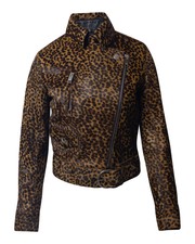 Isabel Marant Eston Leopard Print Biker Jacket In Brown Lambskin Leather Ints