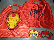2 boys HALLOWEEN PRETEND PLAY CAPES EYE MASKS IRONMAN SPIDERMAN RED YELLOW CUTE