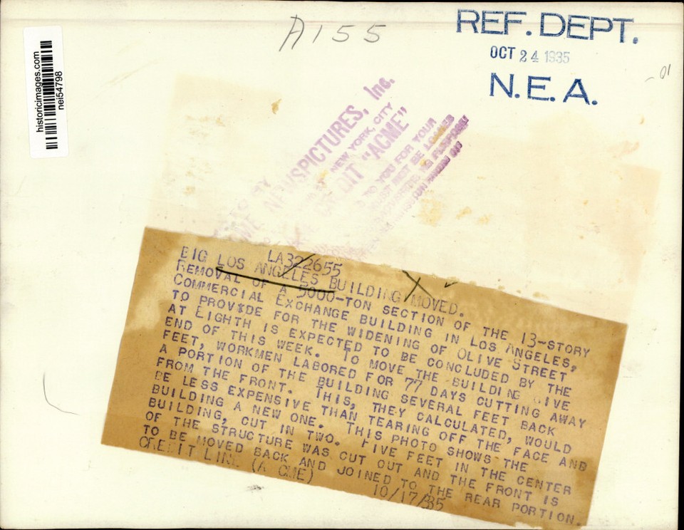 1935 Press Photo Removal of section of Commercial Exchange Building in