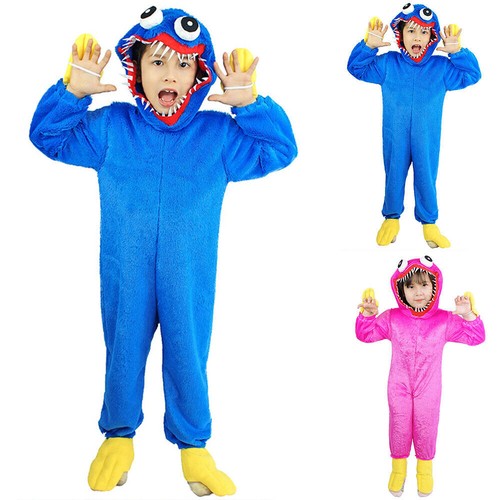Huggy Wuggy Pyjamas Cosplay Kostüm Kinder Jungen Mädchen 1Onesie Kapuze Jumpsuit