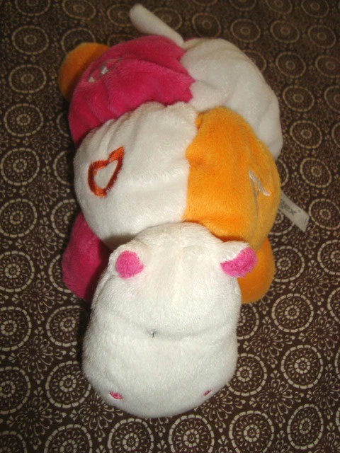 J # Doudou hippopotame blanc rose orange ABCD 22 CM TIGEX hochet TBE - Photo 1/1