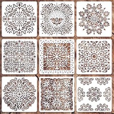 9Pack 6In Large Mandala Wall Stencils for Floor Tile Fabric Furniture Painting