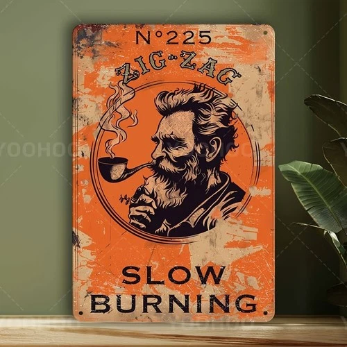 Vintage Zigzag Pipe Rustic Slow Burning Tin Metal Signs Home Décor 8x12