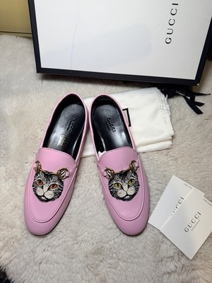 New Authentic Gucci Mystic Cat Brixton Loafer Mules Flats Pink Eur