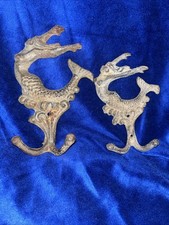 2 Cast Iron Mermaid Double Wall Hook Nautical Rustic Beach Towel Hanger