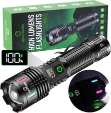 Esgreen Rechargeable Flashlights High Lumens 10000 Single 2 Modes, Black 